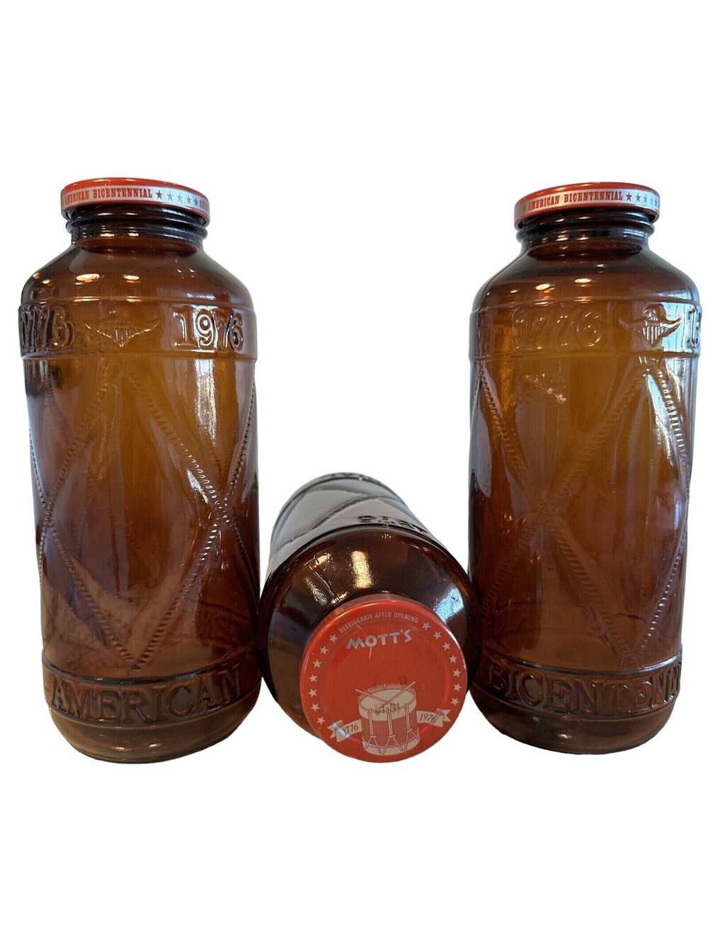 VINTAGE 1976 MOTTS Applesauce American Bicentennial 9" Glass Jar W Lid Brown